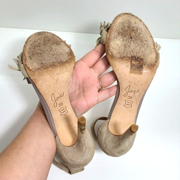 Joie Sandals Womens Size 7.5 Tan Suede Open Toe Heels Ankle Strap - Picture 7 of 7
